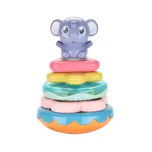 ITTL Multi-functional Baby Enlightenment Educational Elephant Stacking Tumbler Set Musical Rainbow Stacking Ring Toys for Kids