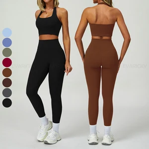 2026 New Arrival Custom High Waist Leggings and Crop Top Gym Fitness Yoga Workout Sets Halter Bra for Women's Running