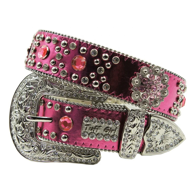 Western Rhinestone Belts Studded Diamond Cowgirl Cowboy Strap Belts for  Women for Jeans Rose Red for Waist(33-35inch)
