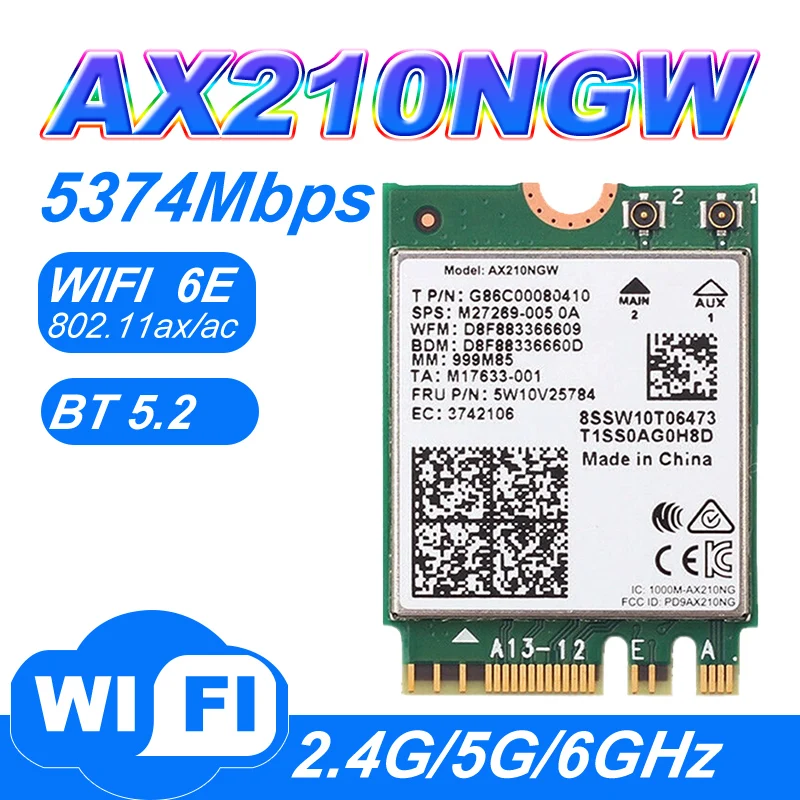 Wifi Card Carte Wifi 6 Wireless AX210 NIC, Gigabit Tri-Band Wi-Fi 6E, 802.11AX Standard, Bluetooth 5.2, AX210 NGW , MU-MIMO NGFF (M.2 A/E Key) Interface,Support Linux, Windows 10/8.1/8/7 Clé Bluetooth Pc Intel Wifi Card Carte Wifi 6 Wireless AX210 NIC, Gigabit Tri-Band Wi-Fi 6E, 802.11AX Standard, Bluetooth 5.2, AX210 NGW , MU-MIMO NGFF (M.2 A/E Key) Interface,Support Linux, Windows 10/8.1/8/7 Clé Bluetooth Pc Intel