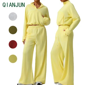 Seamless Workout Gym Fitness Set Women Activewear Set Half Zip Long Sleeved Top High Waist Legging Pants Fitness Yoga Set