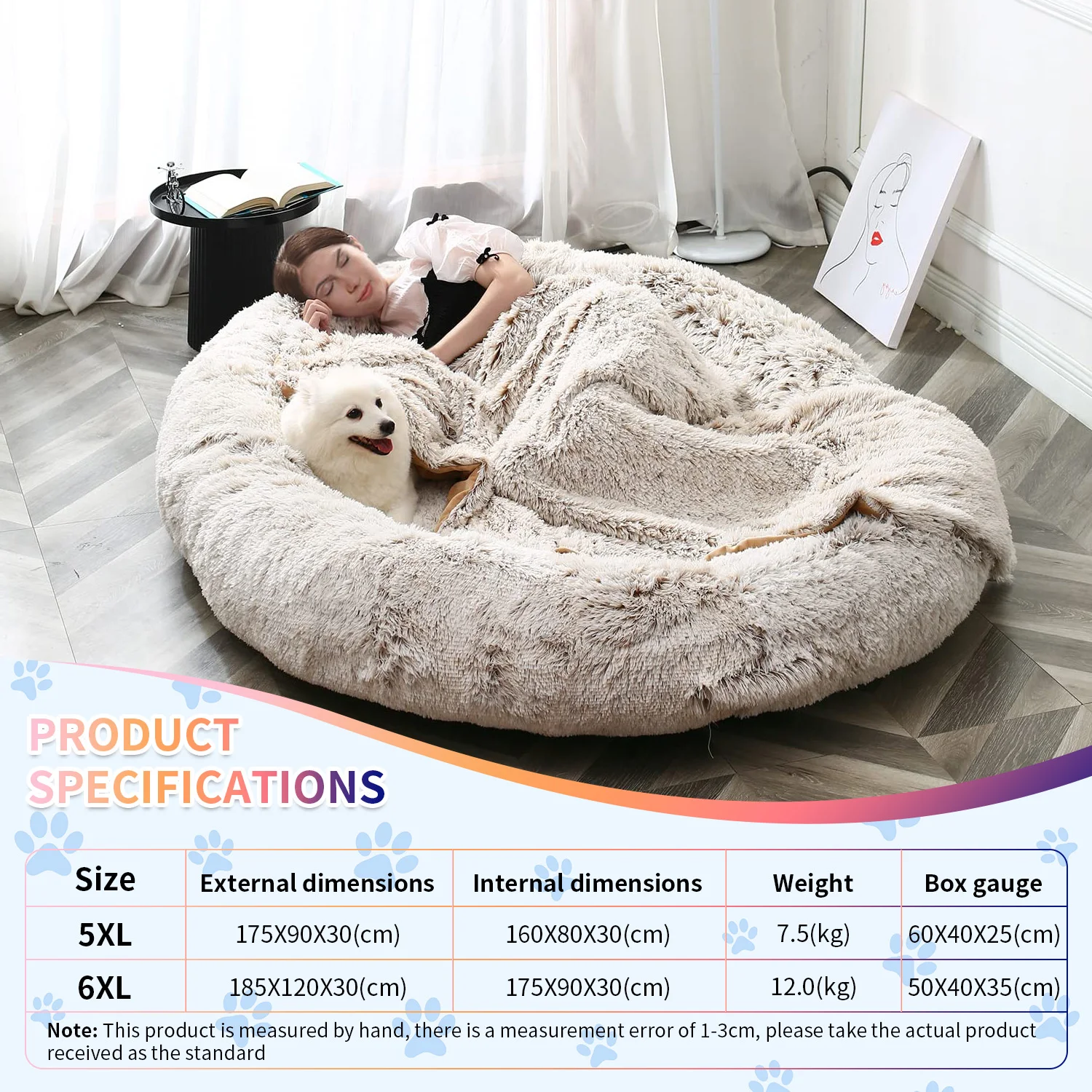 New fluffy customized calming washable luxury extra large big plush giant human sized xxl dog bed for human manufacture