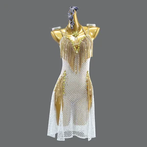 Women Latin Dance Tassel Rhinestone Performance Costume Girl Latin Dance Dress Tango Skirt Performance Wear