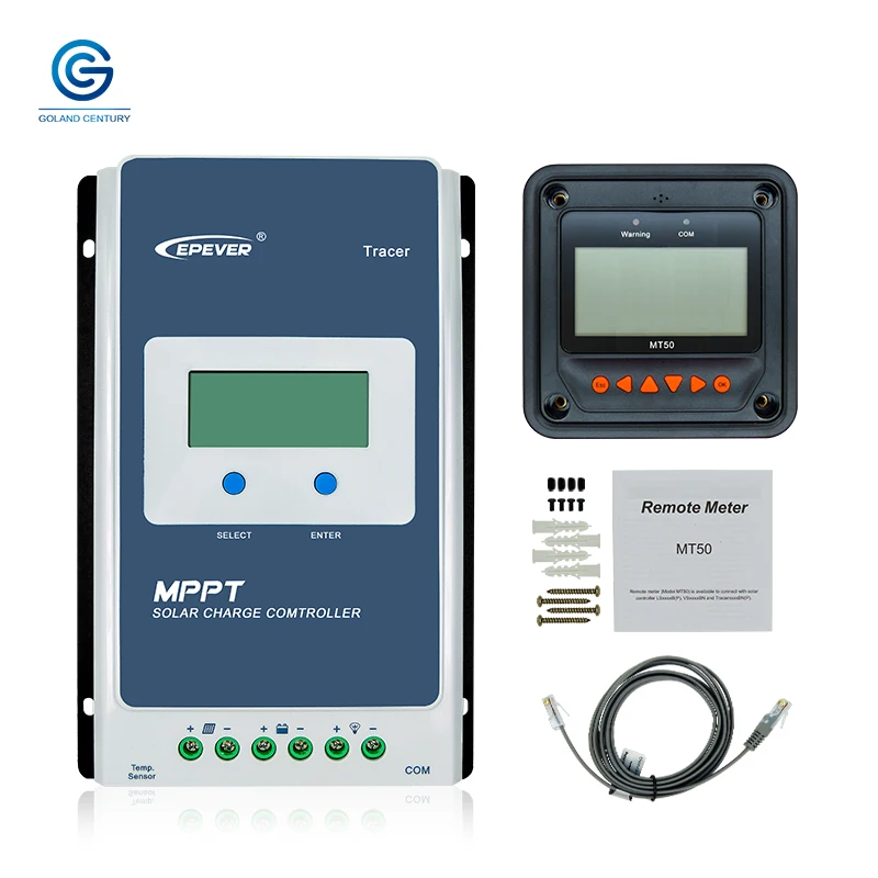 EPEVER 40A MPPT Solar Charge Controller 100V PV Max Input Negative Ground  LiFePo4 Battery Charger W/ MT50 Remote Meter & Temperature Sensor