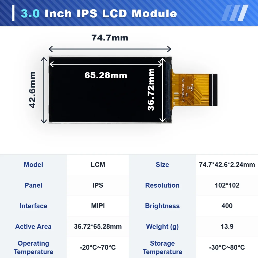 WEITAI 3 Inch TFT IPS LCD Module with 102x102 Resolution 400 Cd/m Brightness MIPI Interface for In-vehicle Display manufacture