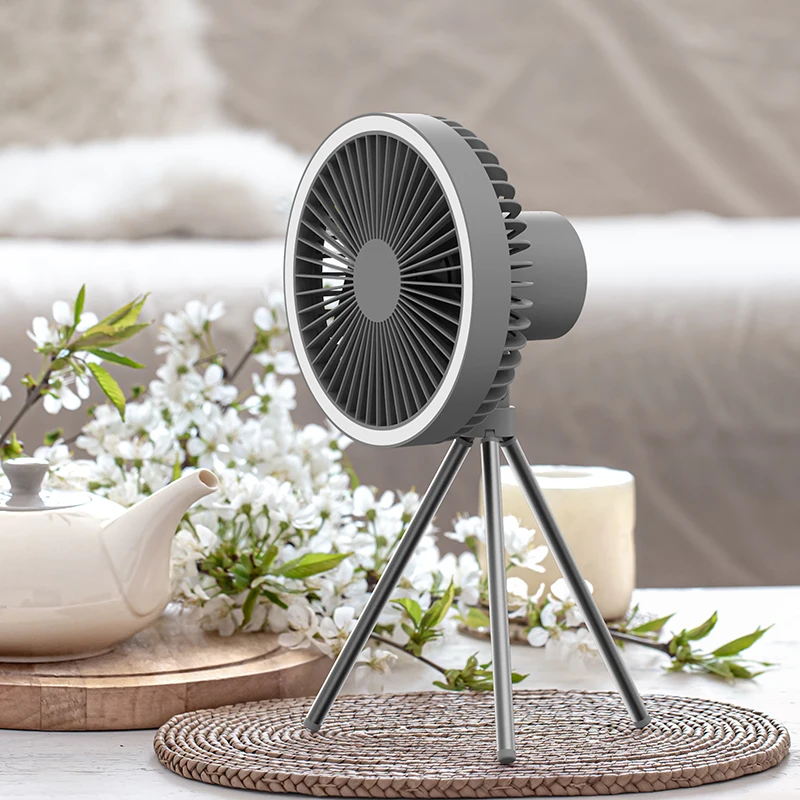 OEM Outdoor Camping Ceiling Fan with LED Light USB 10000mAh Large Battery Foldable Fan Portable Rechargeable Fan