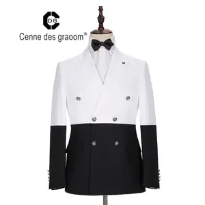 New Design Stylish Slim Fit 2 Pieces Wedding Suits for Men White with Black Double Vest Suit