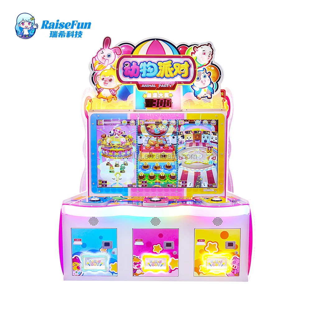 Kids Lottery Prize Redemption Machine Coin Operated Lottery Machine Multiple Game Modes 3 Player Animal Party Indoor Arcade Game