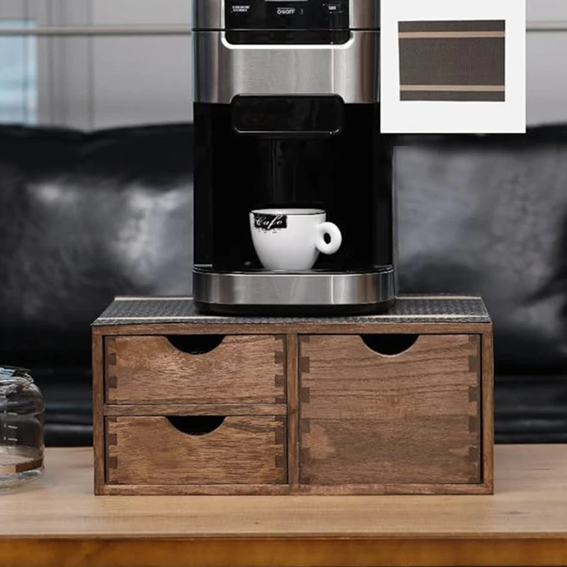 Tinamo Kaffeepads-Organizer Aus Akazienholz – 2 Schubladen, Für K-Cups, Teebeutel, Mit Ablage Für Kaffeemaschine