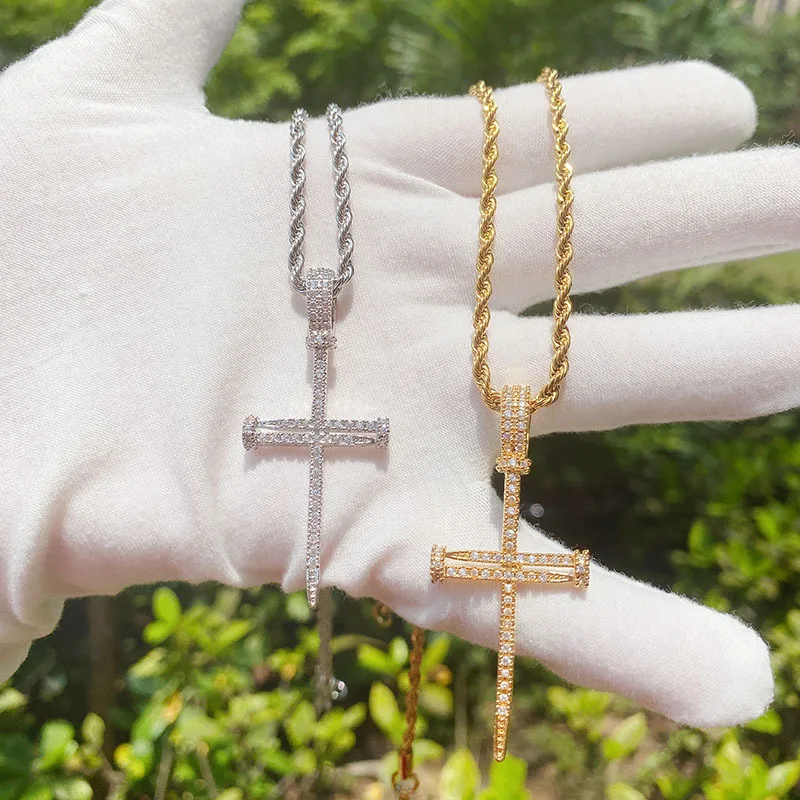 Women Gold Nail Cross Charm Necklace 