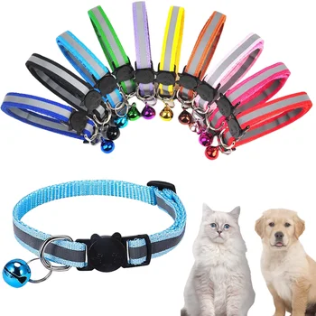 Special price cartoon accessories cat head buckle dog collar reflective pet bell cat collar pet collar