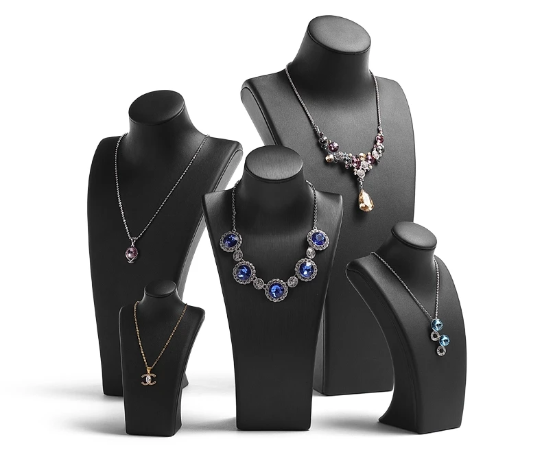 Wholesale Custom Solid Wood Jewelry Necklace Display Pu Leather