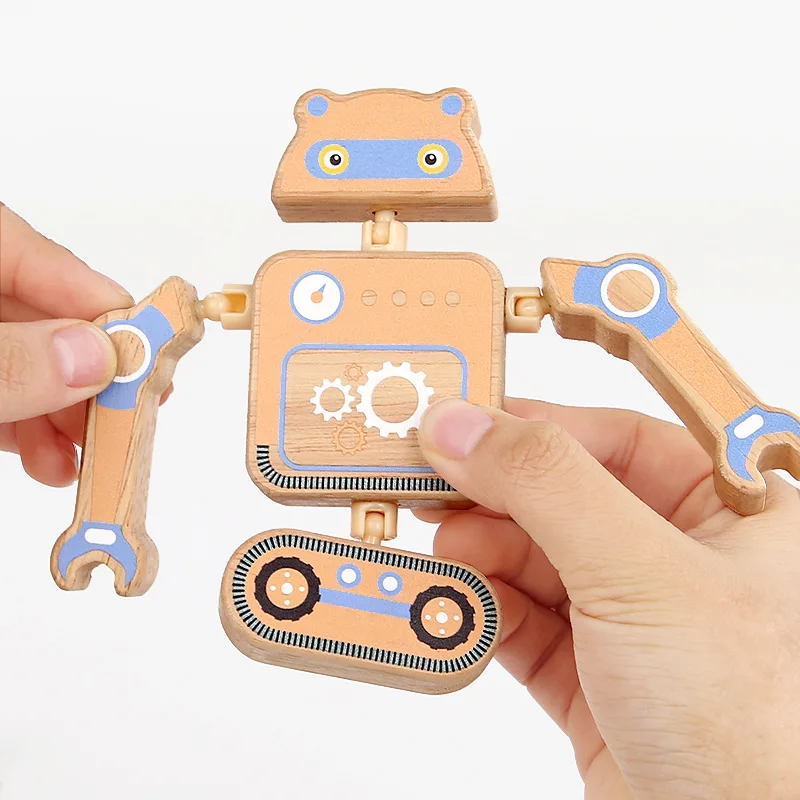 木製スナップ式組み立ておもちゃ STEM ロボット恐竜分解プレイセット 細かい運動技能 モンテッソーリ教育用学習おもちゃ