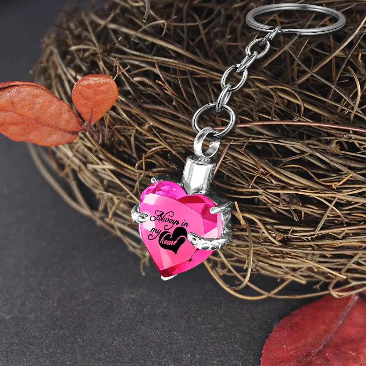 Heart shape Crystal Pendant  KeyChain Cremation Urn Memorial for Human Pets Ashes KeyRing Men Women Jewelry - Always in my heart