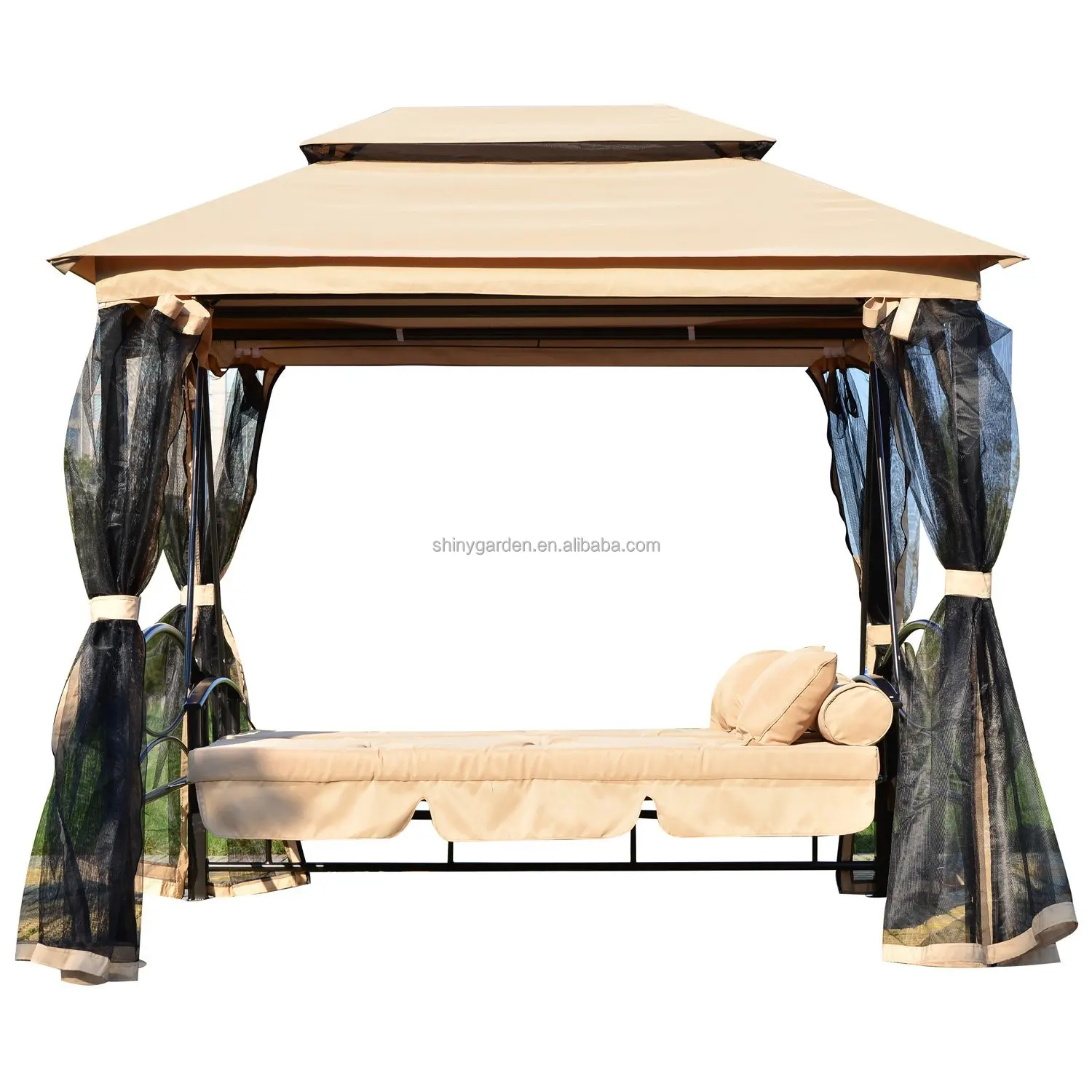 Outdoor 3 Person Patio Daybed Canopy Gazebo Swing Tan With Mesh Walls Buy Gazebo Swing Bed Metal Canopy Swing Gazebos With Swings Product On Alibaba Com