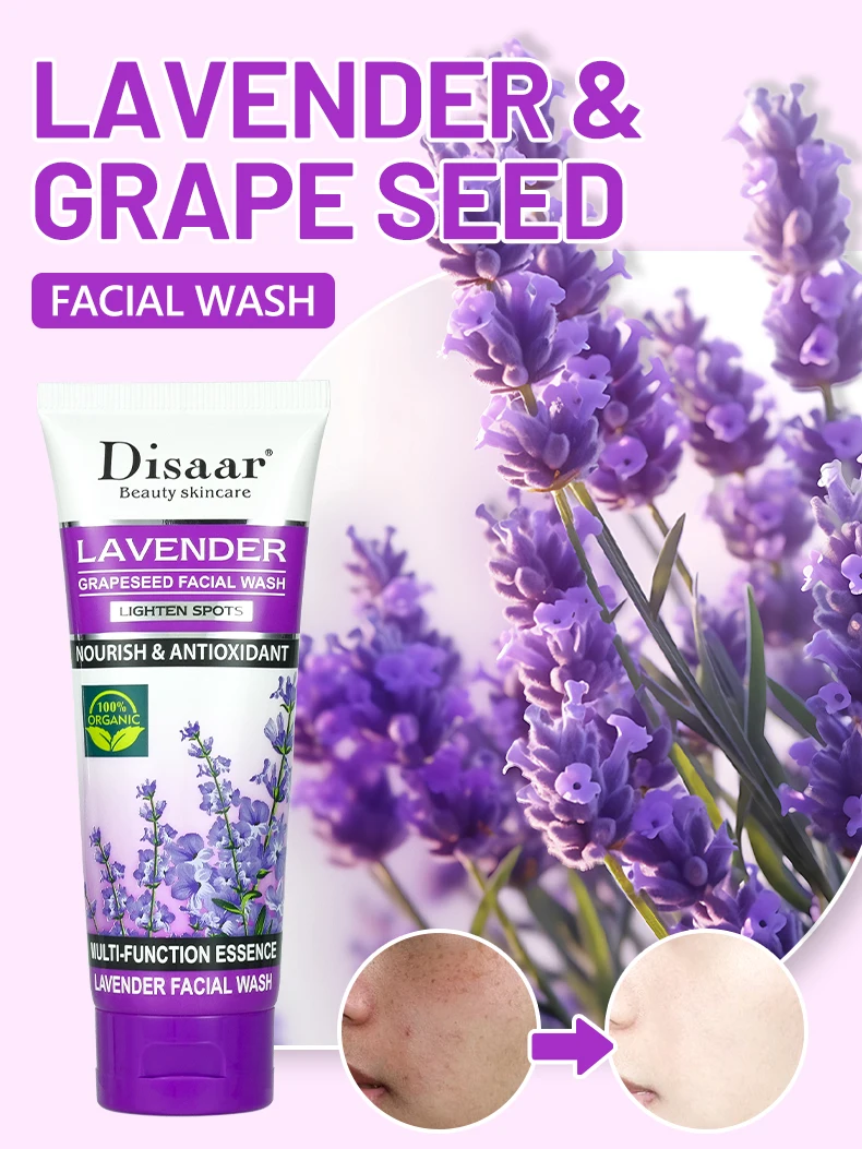 Oem Odm Lavender Facial Wash With Grape Seed & Niacinamide Face Pore Clean Brightening Skin Deep Cleans Face Wash For Women