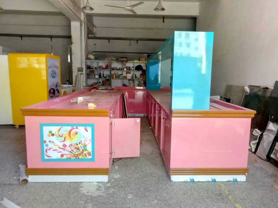Modern Candy Kiosk Design in Mall/portable Mobile Sweet Counter Stall Idea for Popcorn with Cotton Retail Display Shelf for Sale