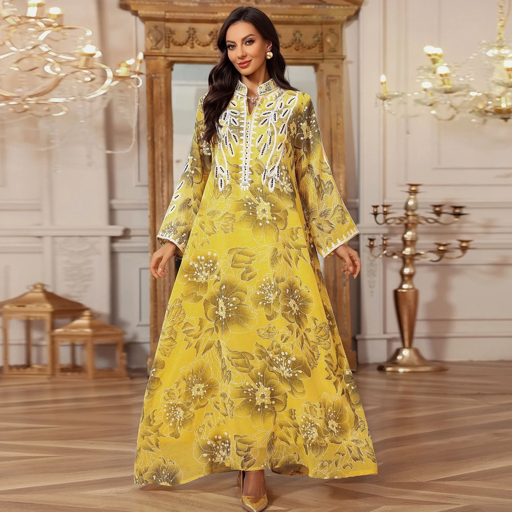 Long Dress Women Eid Muslim Abaya Party Dresses Embroidery Dubai Abayas  Ramadan Morocco Kaftan Islam Vestidos Arab Jalabiya Robe