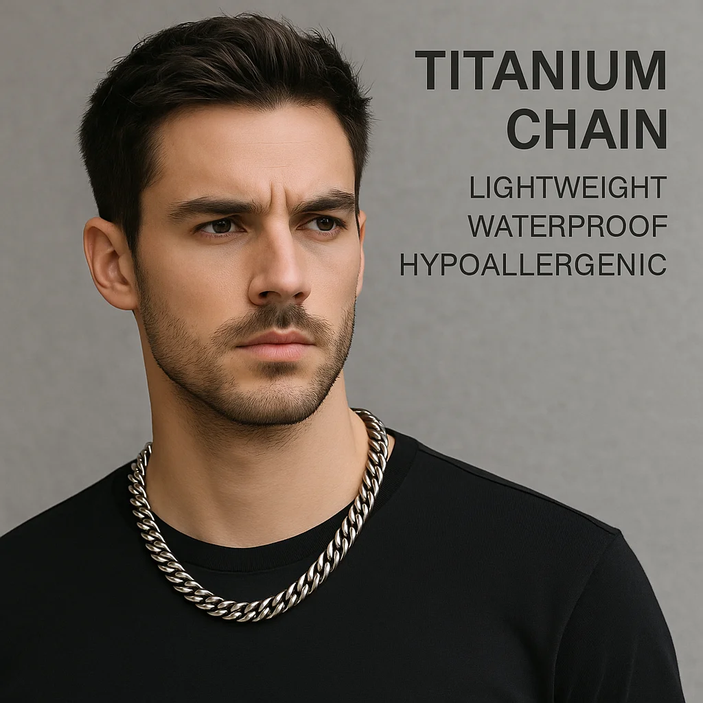 Energinox 100% Pure Titanium Ti-999 Hypoallergenic Durable Curb Link  Mens Titanium Chain Necklace