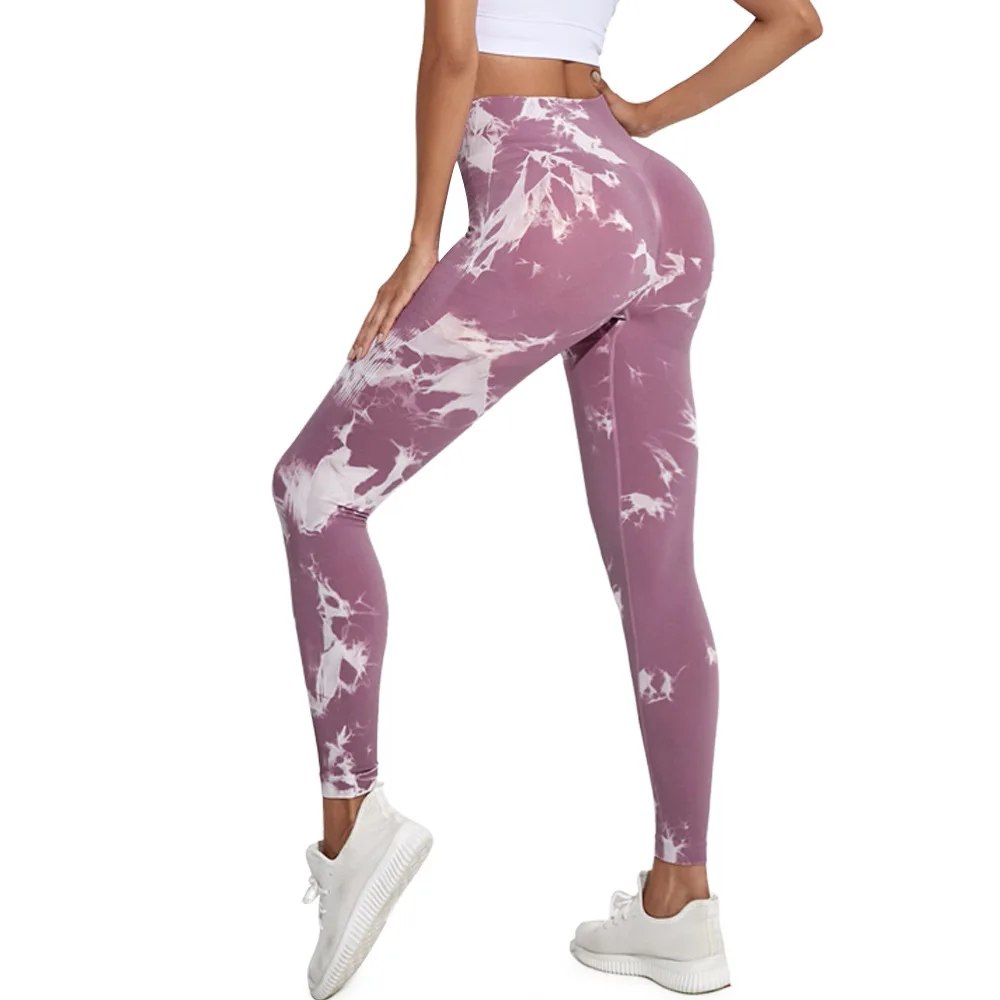 High Waist Yoga Fitness Pants Tie-Dye Solid Pattern Seamless Hip Lifting Absorbent Sweat detail