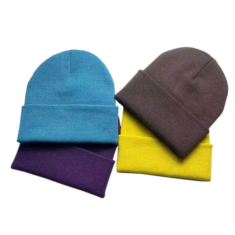 Custom embroidered logo solid color acrylic sports warm winter beanie with custom logo knitted hat warm hat preview 5