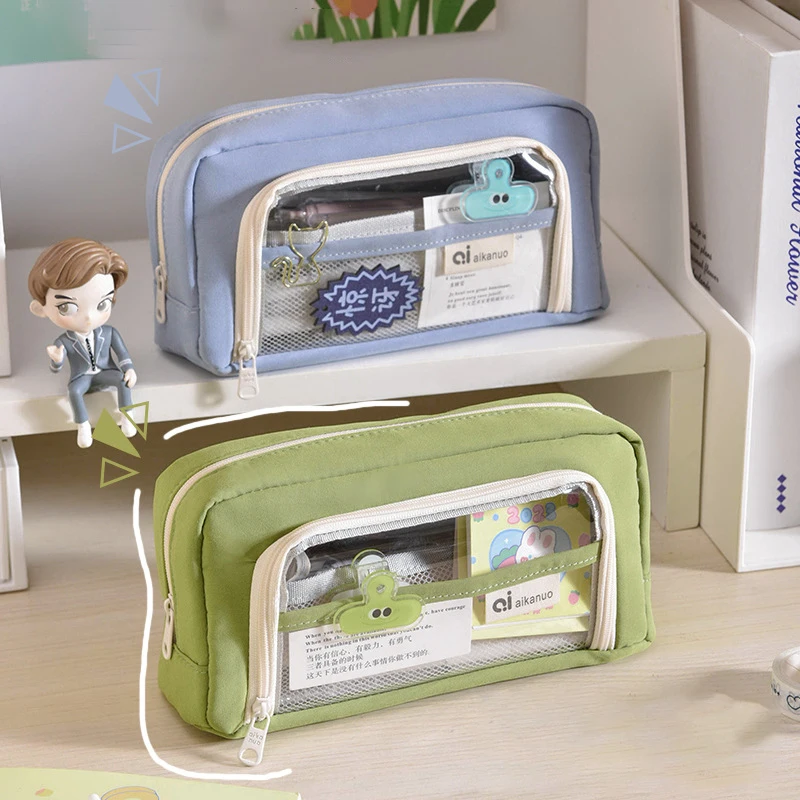 Student Photo Insert Box Large-capacity Transparent Window Student Polyester Stationery Box