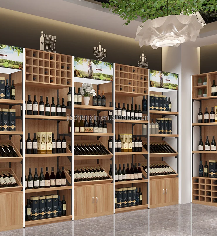 Shelving Supplies Metal Wine Storage Display Wine Rack Shelves Wall Mounted  Liquor Store Wine Display Cabinet - Main Image