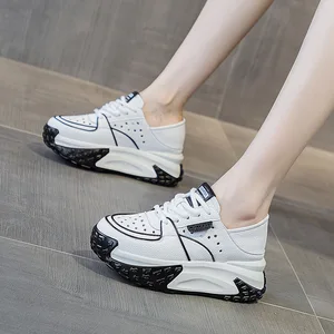Breathable leather thick sole with a height increase of 7CM women's shoes, new spring and summer casual sports shoes
