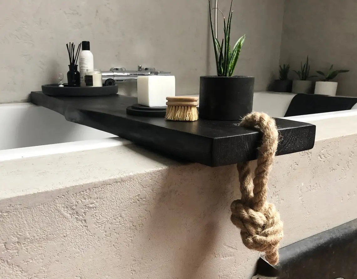 Black Wooden Bath Caddy, Bath Shelf, Bath Accessories, Live Edge Bath  Board, Modern Bathroom Decor, Wood Bath Tray, Bathtub Tray 