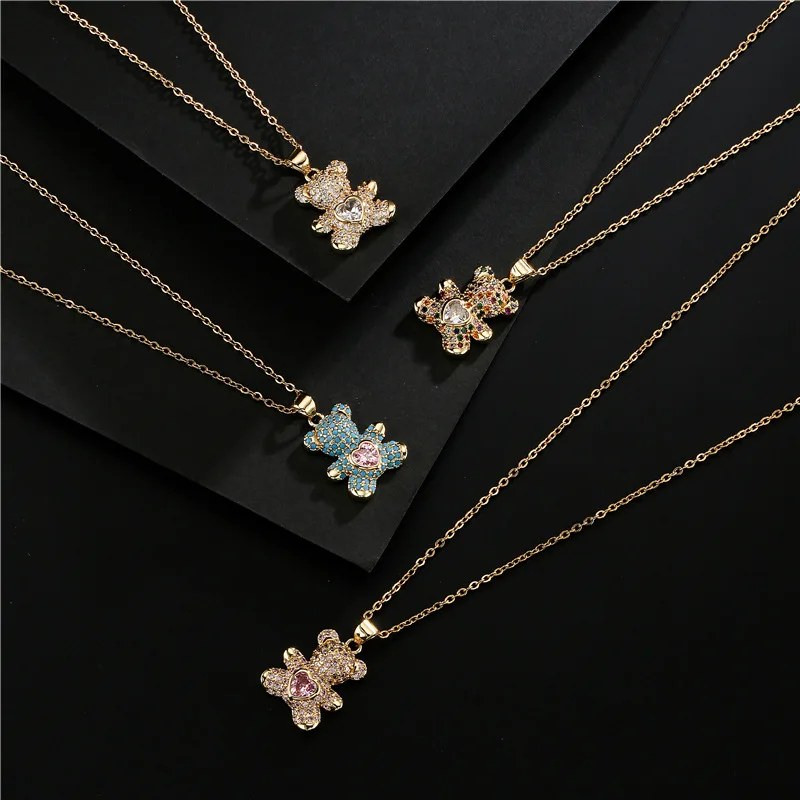 Teddy Bear Necklace - New Fashion Micro Paved CZ Love Pendant