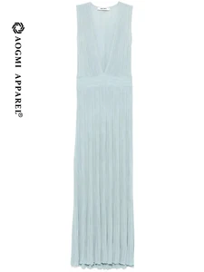 Haute Couture Fashion Ladies Elegant Deep V-neck Sleeveless Maxi A-Line Animal Print Breathable  Chiffon High Dress