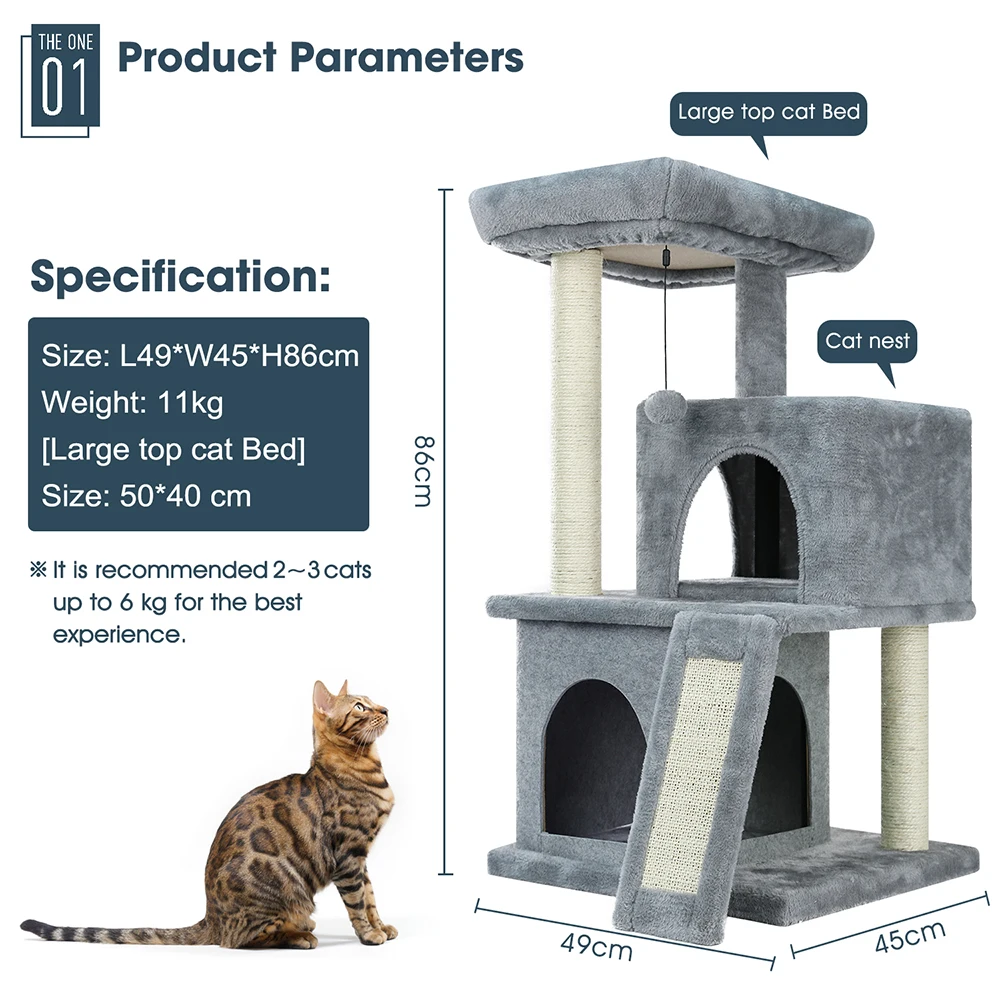 product eco friendly wooden house tower scratcher big climbing cats tree sisal pets toy carton packed play feature-51