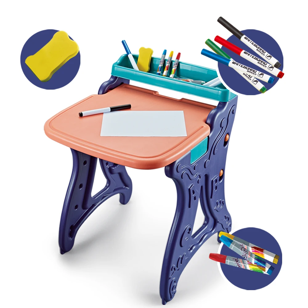 Kids 2 in 1 Multifunctional  Drawing Board Collapsible Educational Learning Table Board Drawing Easel Set with Stool