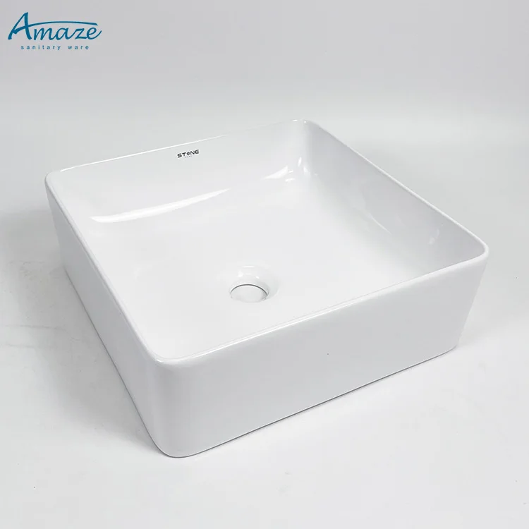 Modern ceramic sanitary ware bathroom vanity sink white countertop hand wash basin details