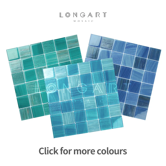 Customize High Quality Glossy Crystal Glass Mosaic Tiles Square Blue Green Swimming Pool Tiles Glass Mosaic Wholesale