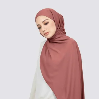 High Quality Fashion Tudung Headwrap Thick Malaysia Head Scarf Luxurious Solid Korean Chiffon Hijab