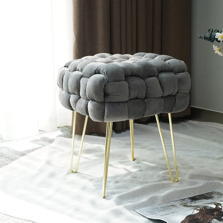 HStex Living Room Chair Furniture Stool Round Shape Sofa Ottoman Gold Metal Stool Legs Coffee Table