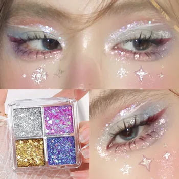 Four Color Sparkling Glitter Gel for Stage Makeup - Perfect for Dazzling Eye Looks with Shimmer Powder and Eye Shadow Stickers