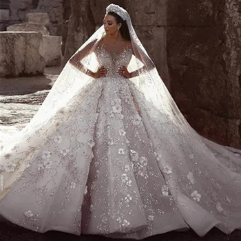 LUWEIYA wedding dress bridal gown long sleeve sexy heavy beading women vestidos de novia sencillod