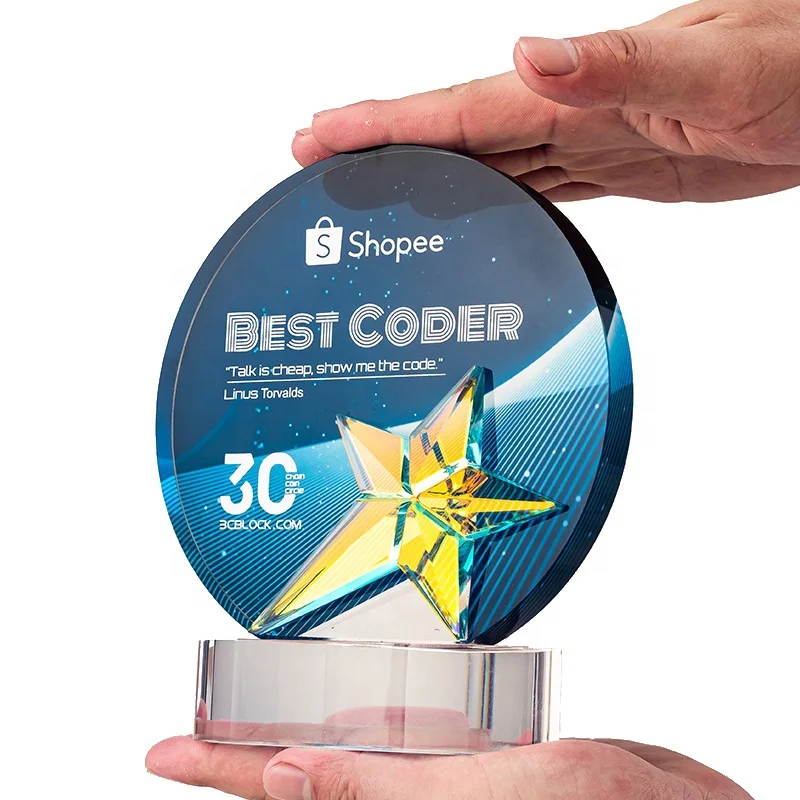 New design Color Printing Crystal Award  Appreciation Personalized Trophy  Gifts for Company Anniversary