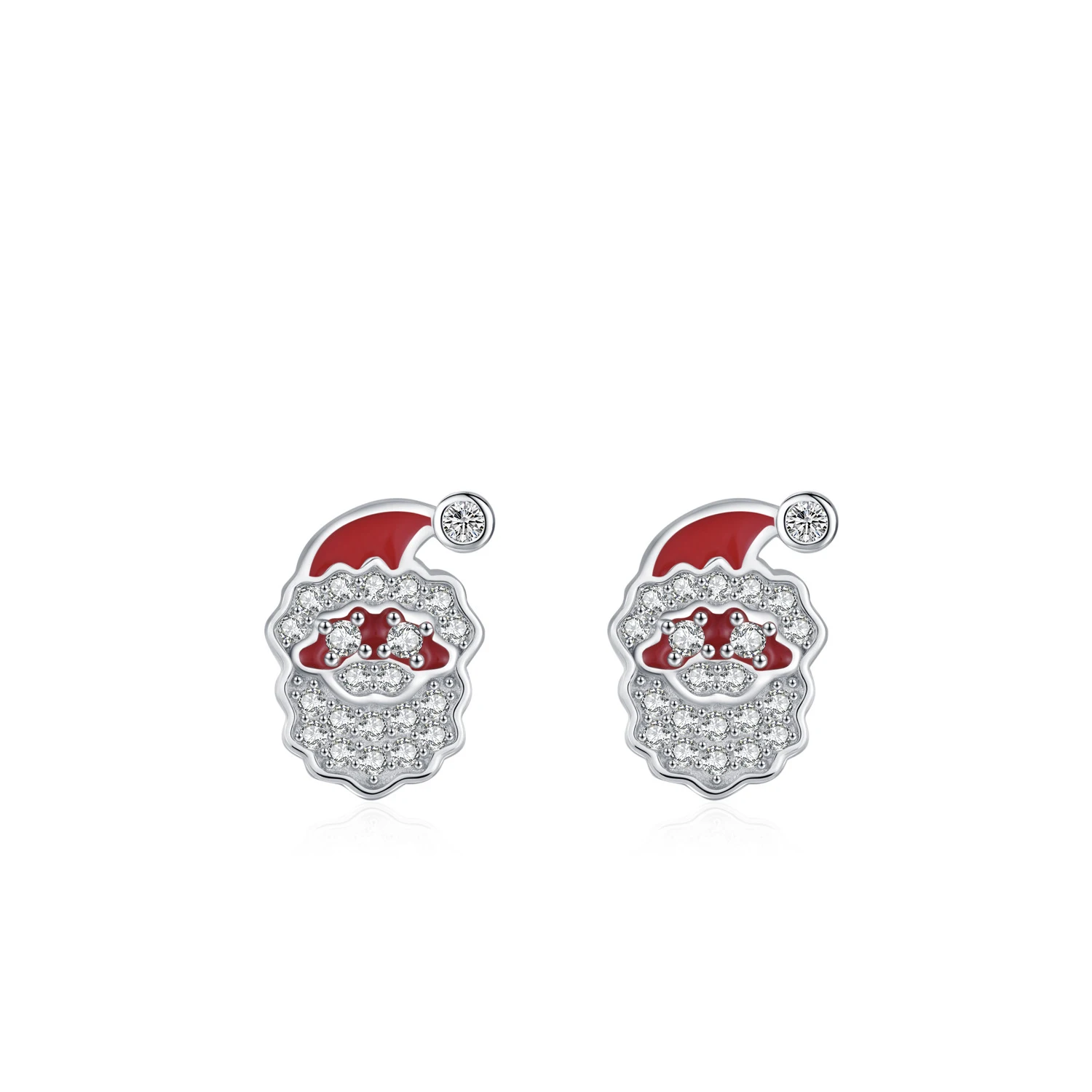 Fine Jewelry Christmas Santa Claus Zircon 925 Sterling Silver Stud Earrings for Christmas Eve Gifts European American Style