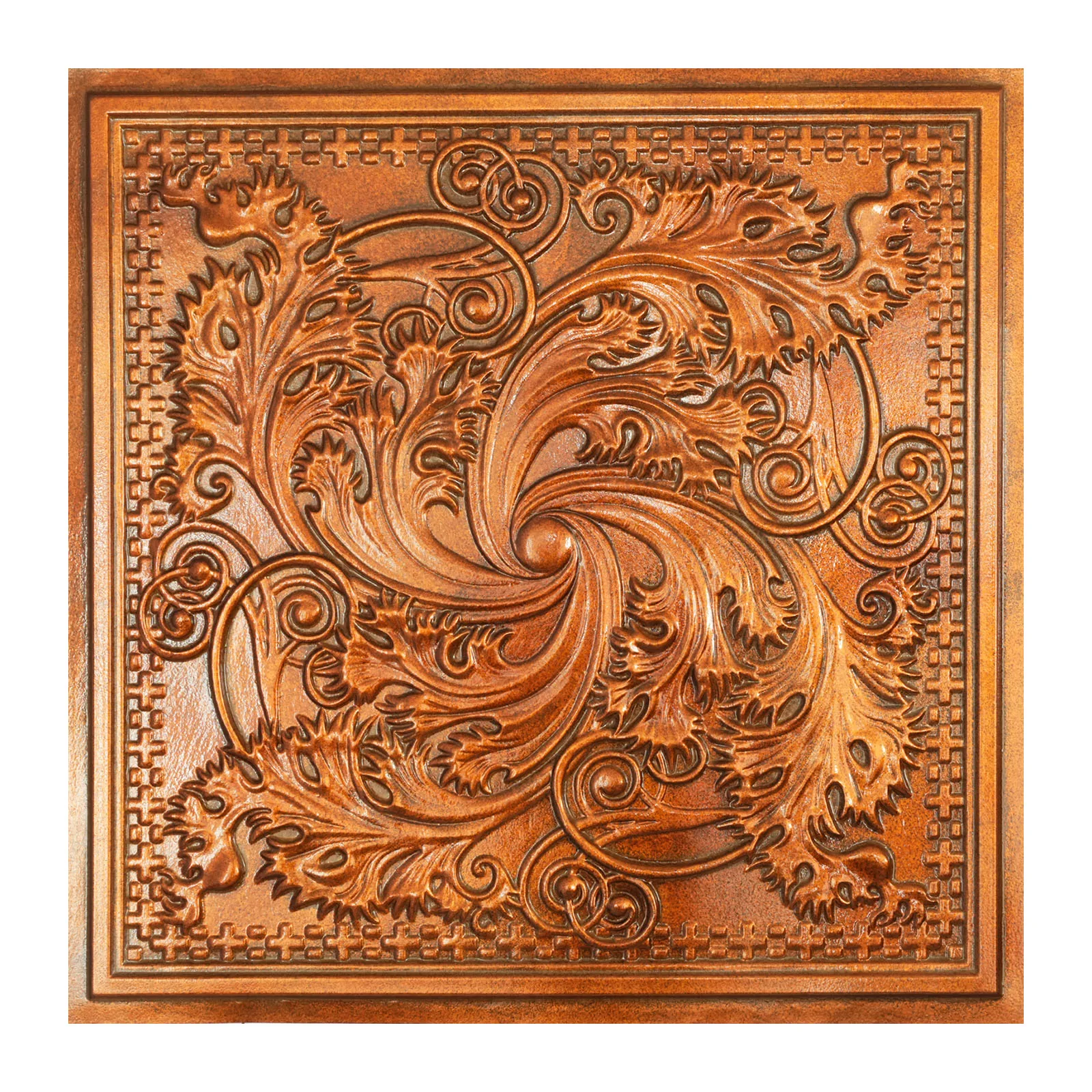Faux tin ceiling tiles Art style 3D embossing wall panels PL62 archaic copper