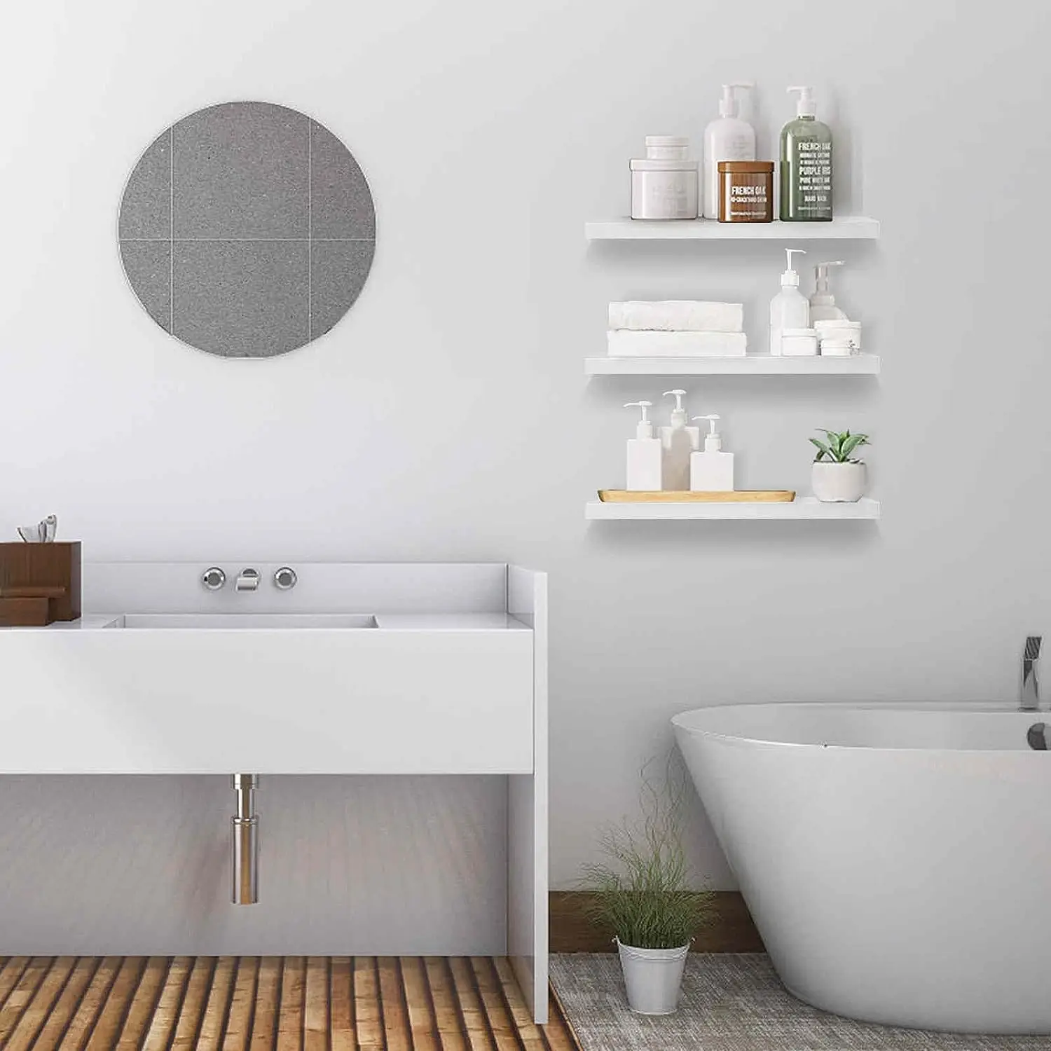 2024 Custom 3 Pieces Set White Solid Wood Wall Storage Shelves Floating Shelves Wall Shelf for Bathroom Bedroom Kitchen