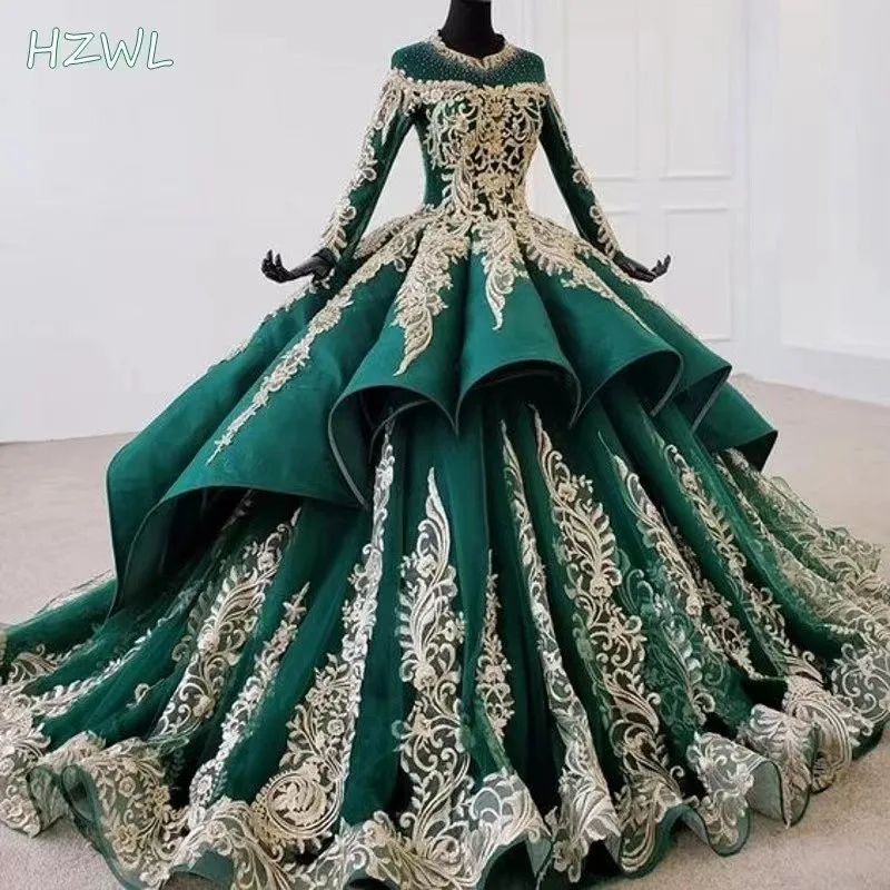 AL1639 2025 Luxury Customizable Ball Gown Wedding Dresses High Quality Nigerian Bridal Gowns White Lace Long Tail Wedding Dress