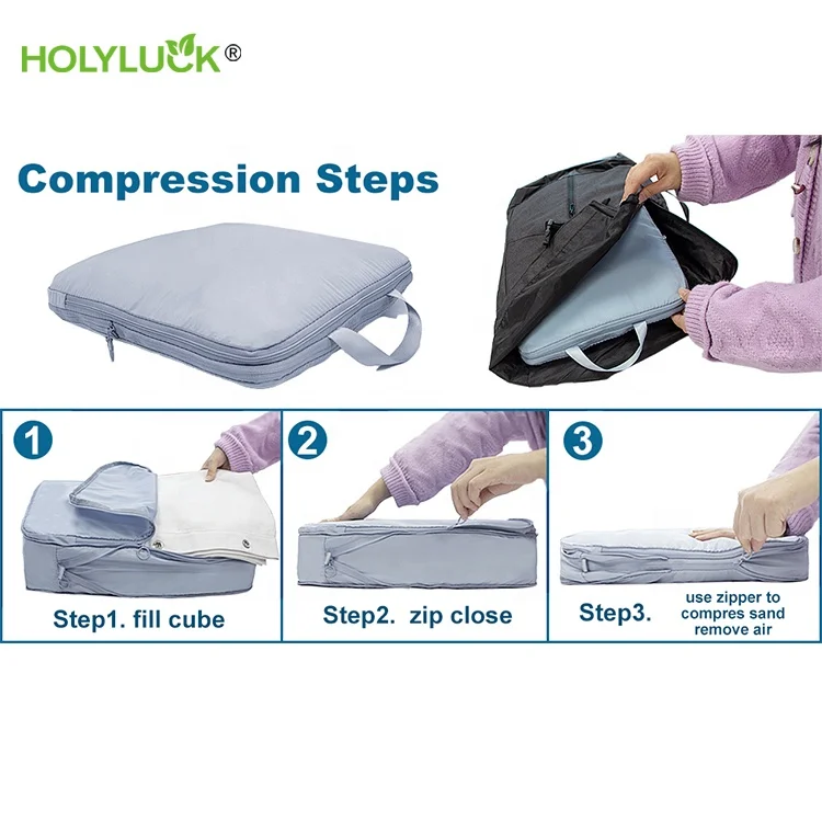 2 Packs Compression Packing Cubes Set For Travel Essentials Waterproof