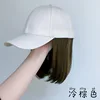 Beige hat, collarbone-length hair - cool brown