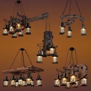 JACKSUN Country Creative Retro Industrial LOFT Wood Pendant Lamp Middle Sized for Restaurant Bar Coffee Shop Personality