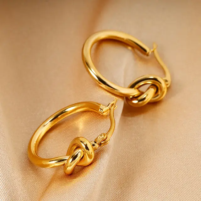 Wholesale Hot Minimalist Knotted Huggie Tarnish Free Stainless Steel Jewelry 18K Gold Plated Hoops Loop Earrings For Womens