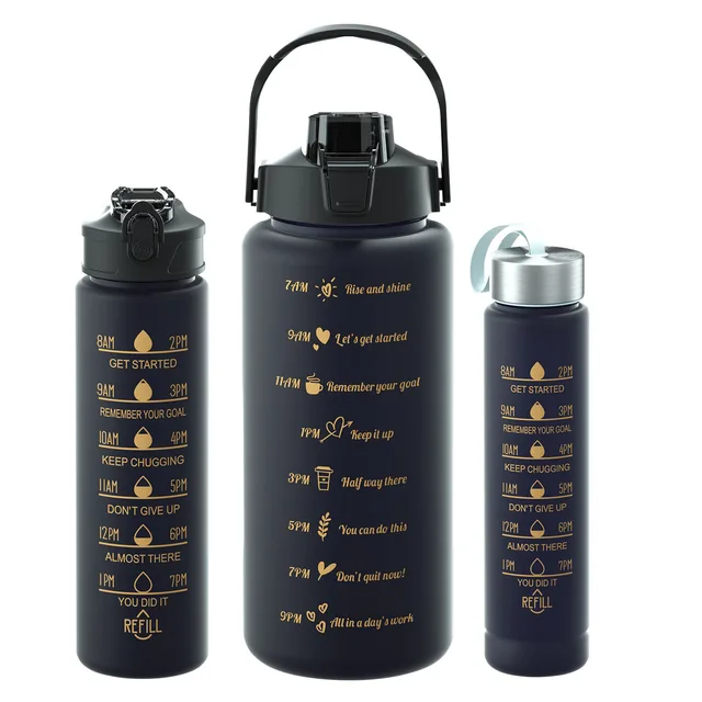 2000ml 750ml 280ml black Outdoor Water Bottles 3 in 1 water bottle