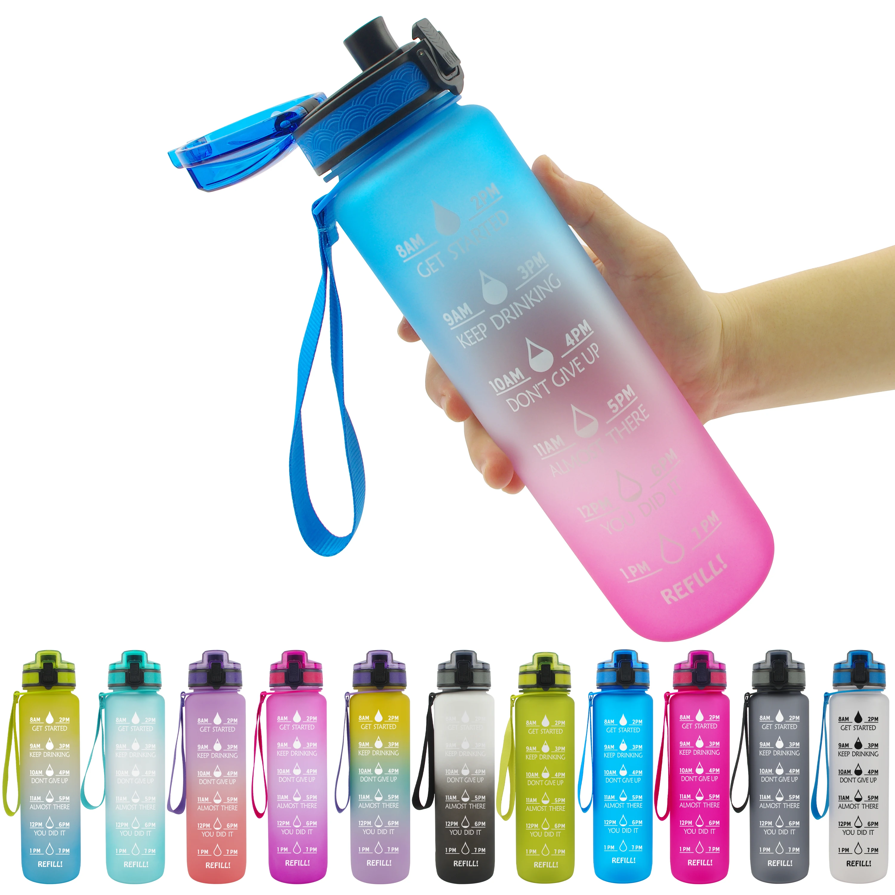 1pc 32oz Non Toxic Sports Water Bottle With Motivational Time